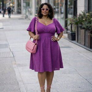 NWT Addition Elle Purple Eyelet Fit & Flare Babydoll Dress NWT 1X